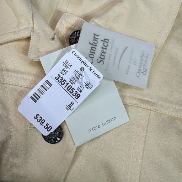 Christopher & Banks Jacket Womens XL Yellow Stretch Cotton Blend Button Up - Picture 3 of 11